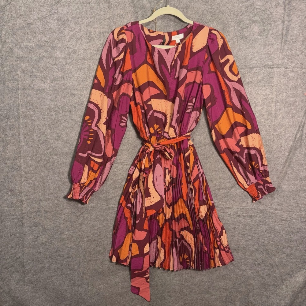 ODDI Dress Womens Sz L Fuchsia Orange A-Line Pleated Wearable‎ Art Colorful NWOT